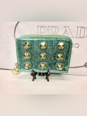 Mint Green Glitter Stud Zip Wallet